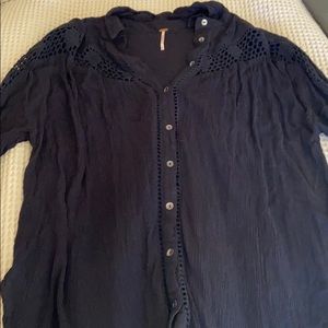 Crochet long sleeve black tunic top